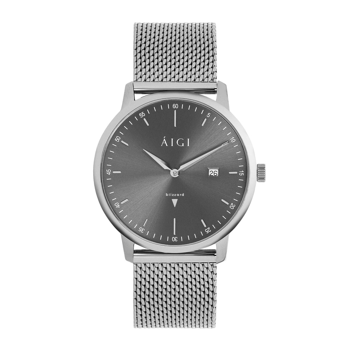 BLIZZARD 40MM - SØLV MESH herreklokke fra norsk klokkemerke AIGI