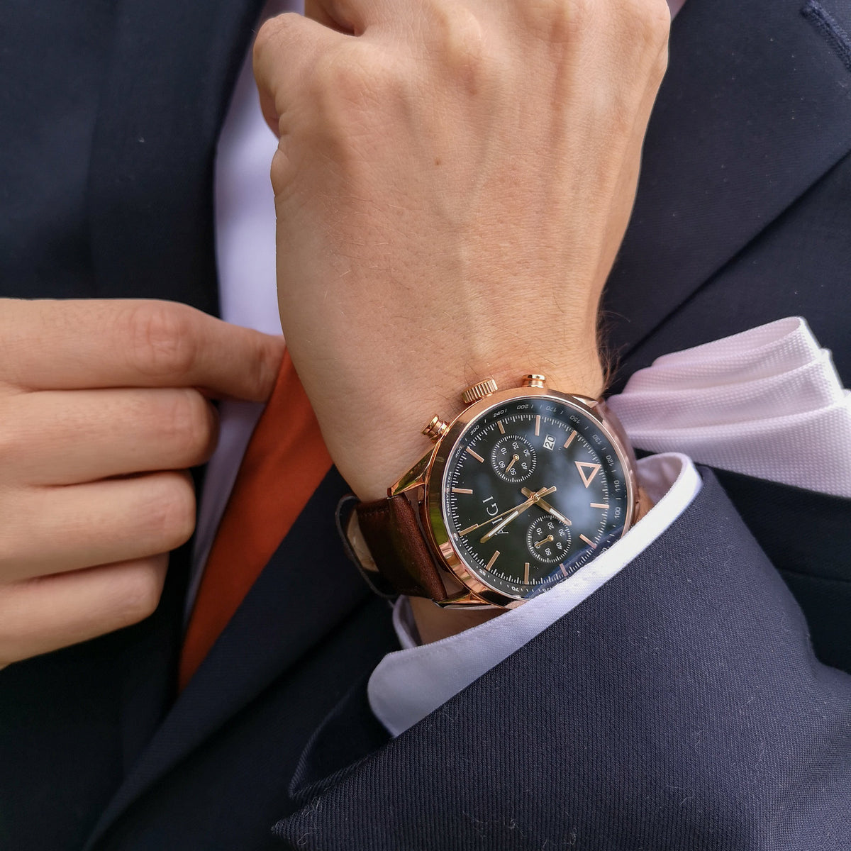CHRONO BEERENBERG - BRUN CROCO herreklokke fra norsk klokkemerke AIGI