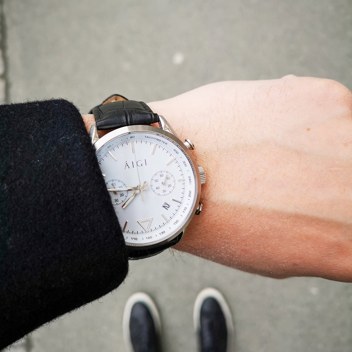 CHRONO SPITSBERGEN - SORT CROCO herreklokke fra norsk klokkemerke AIGI
