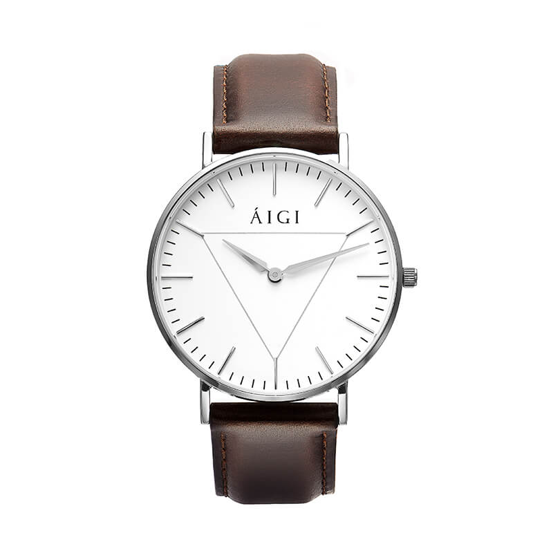 GLACIER 40MM - BRUN SKINN herreklokke fra norsk klokkemerke AIGI