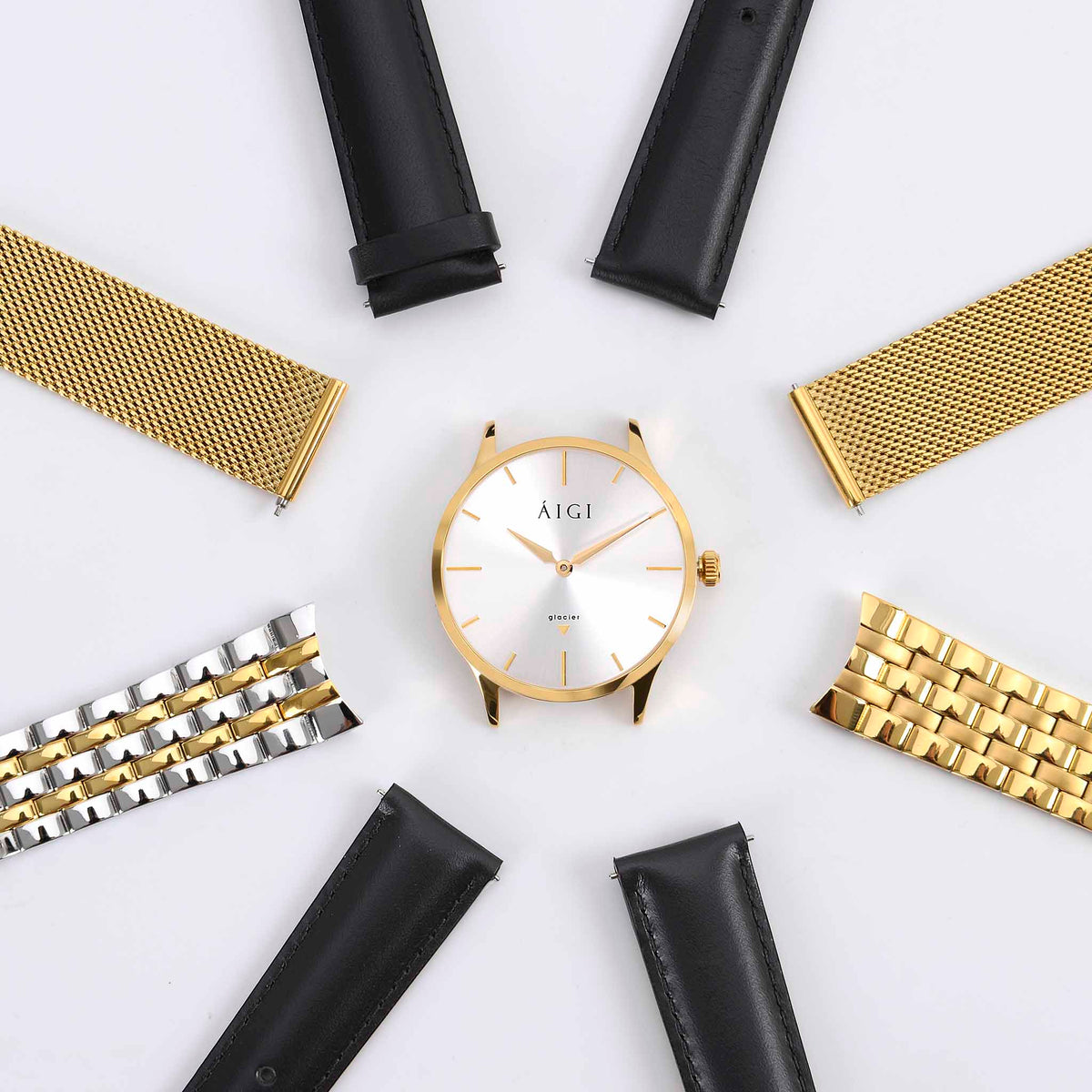 GLACIER GOLD 36MM - SORT SKINN dameklokke fra norsk klokkemerke AIGI