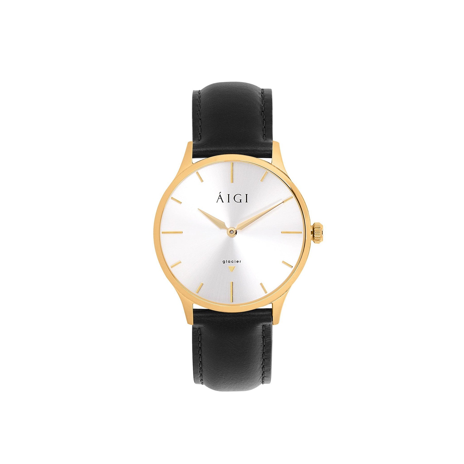 GLACIER GOLD 36MM - SORT SKINN dameklokke fra norsk klokkemerke AIGI