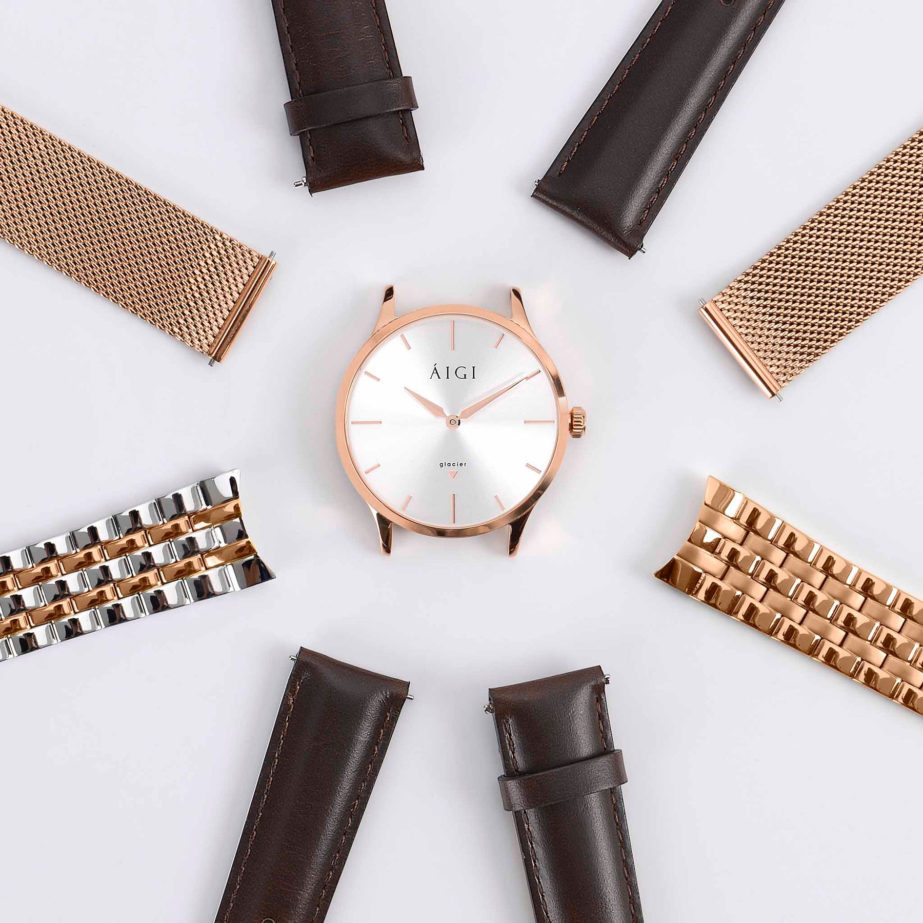 GLACIER ROSE 36MM - BRUN SKINN dameklokke fra norsk klokkemerke AIGI