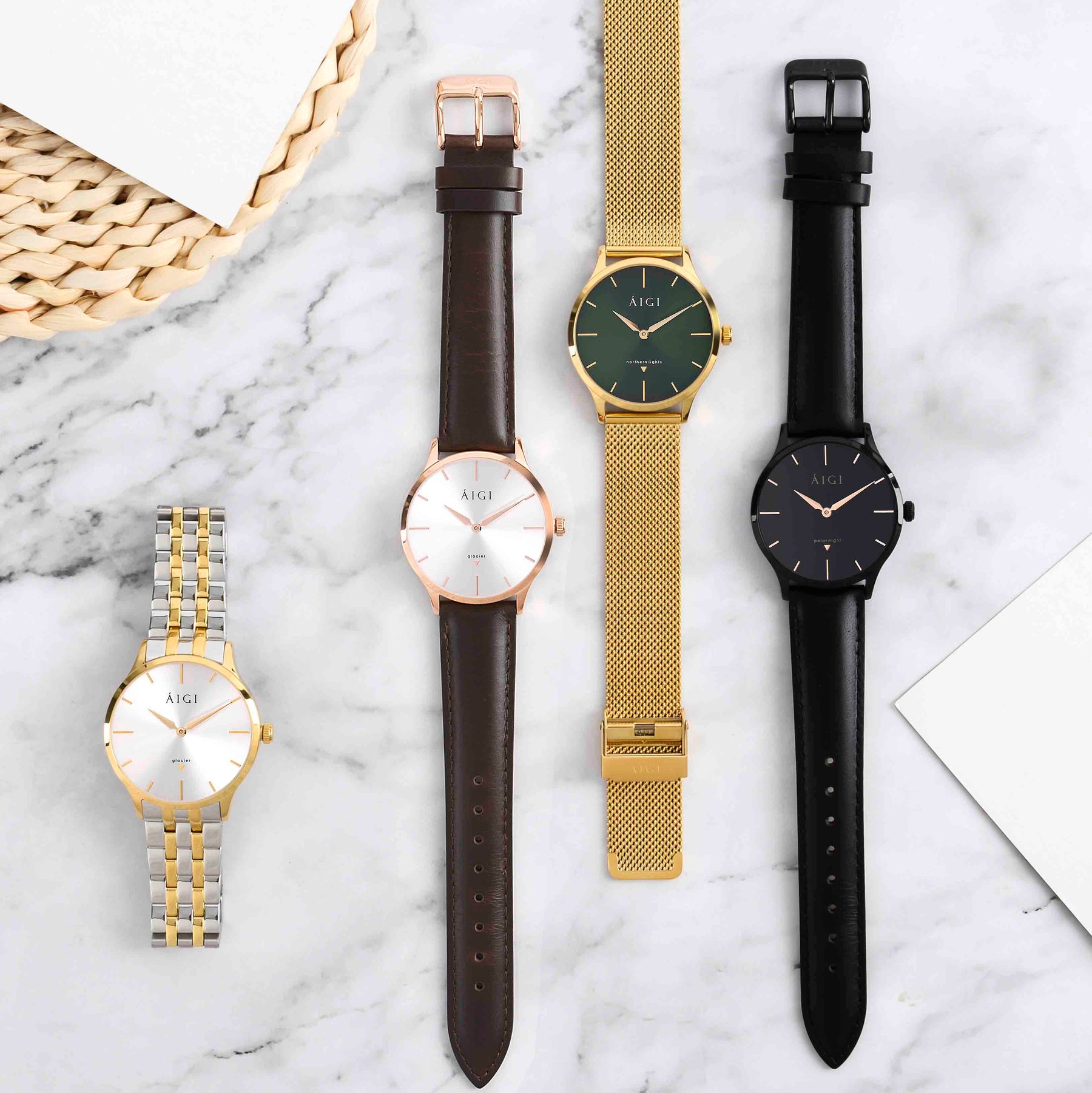 GLACIER ROSE 36MM - BRUN SKINN dameklokke fra norsk klokkemerke AIGI