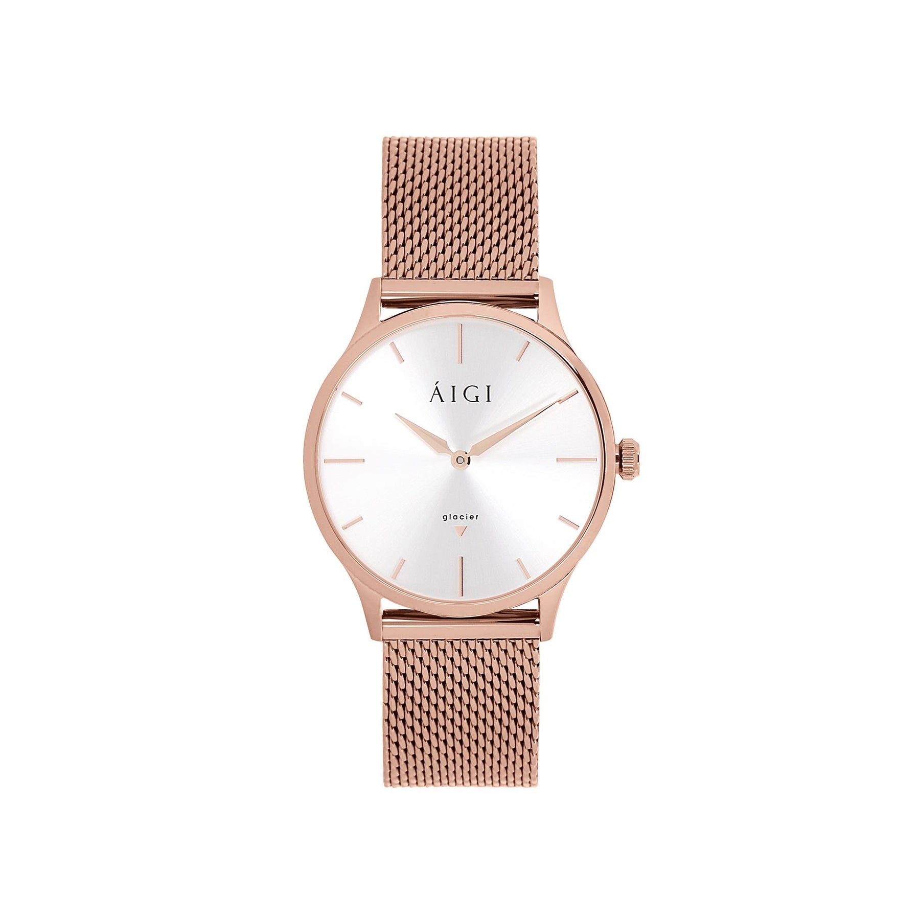 GLACIER ROSE 36MM - MESH dameklokke fra norsk klokkemerke AIGI