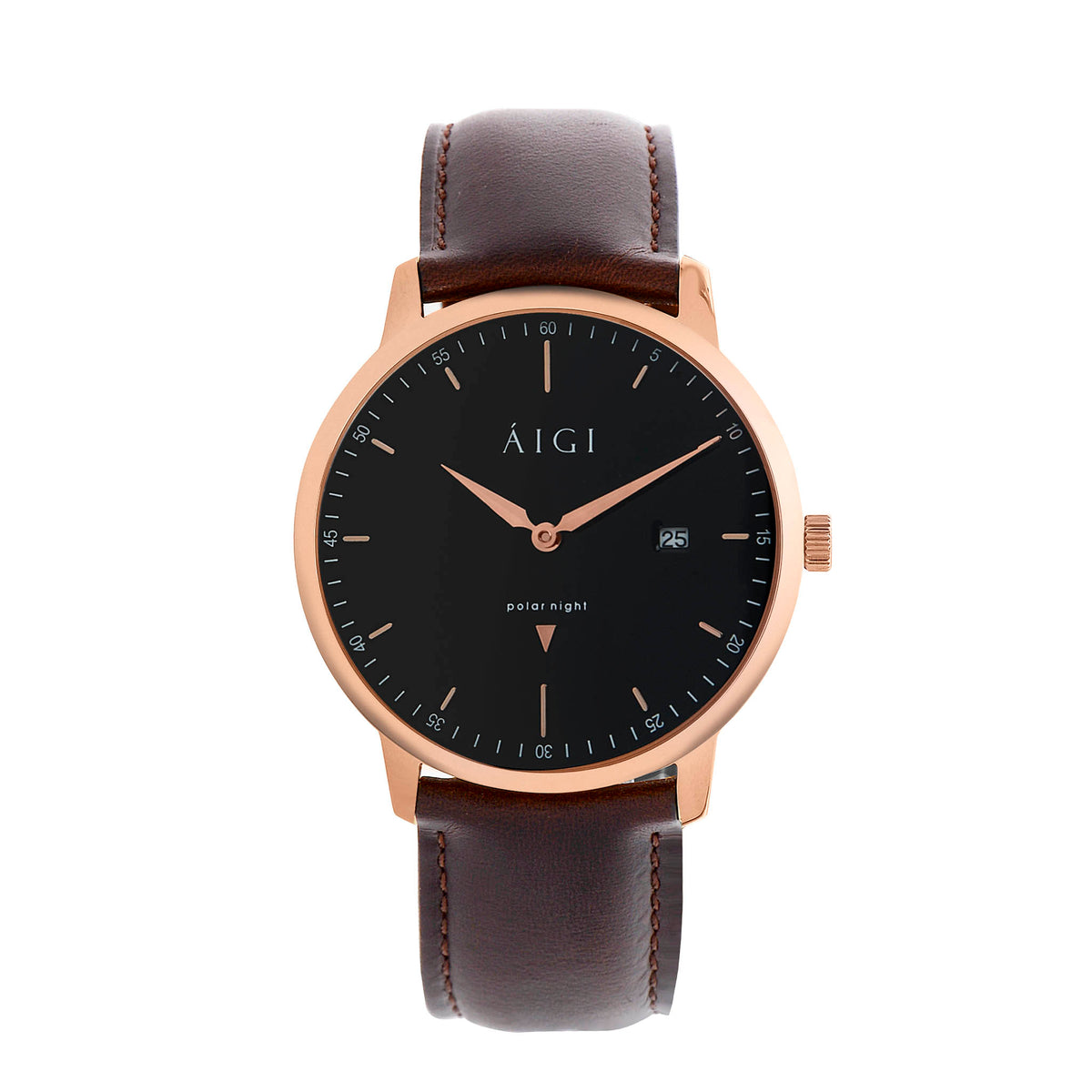 AIGI Morketid 40MM Herreklokke med brun skinn