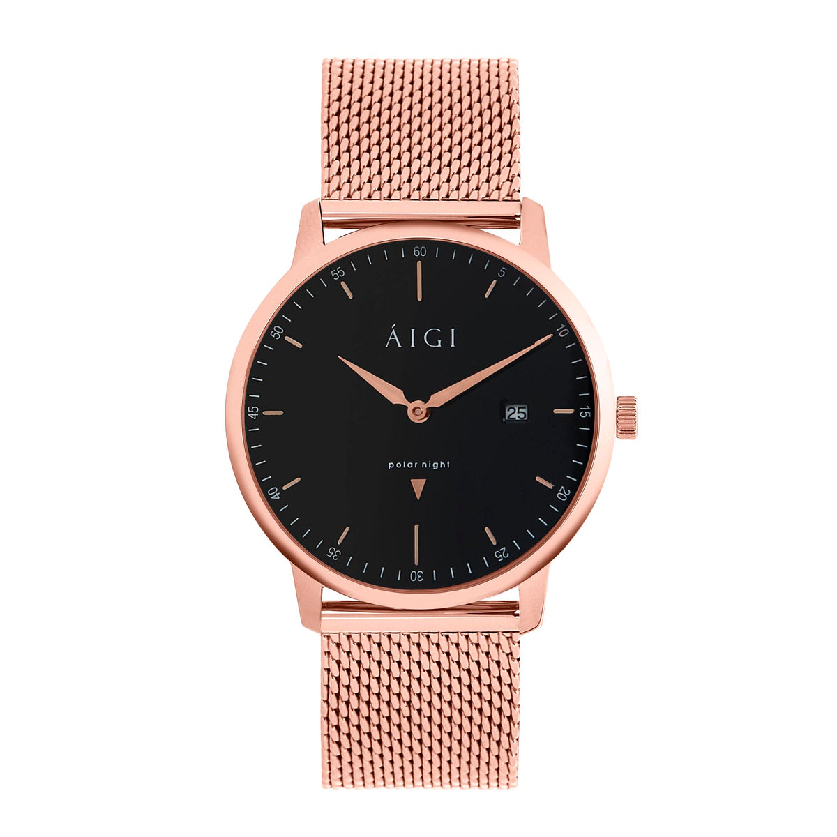 AIGI Morketid 40MM Herreklokke med rosegull mesh