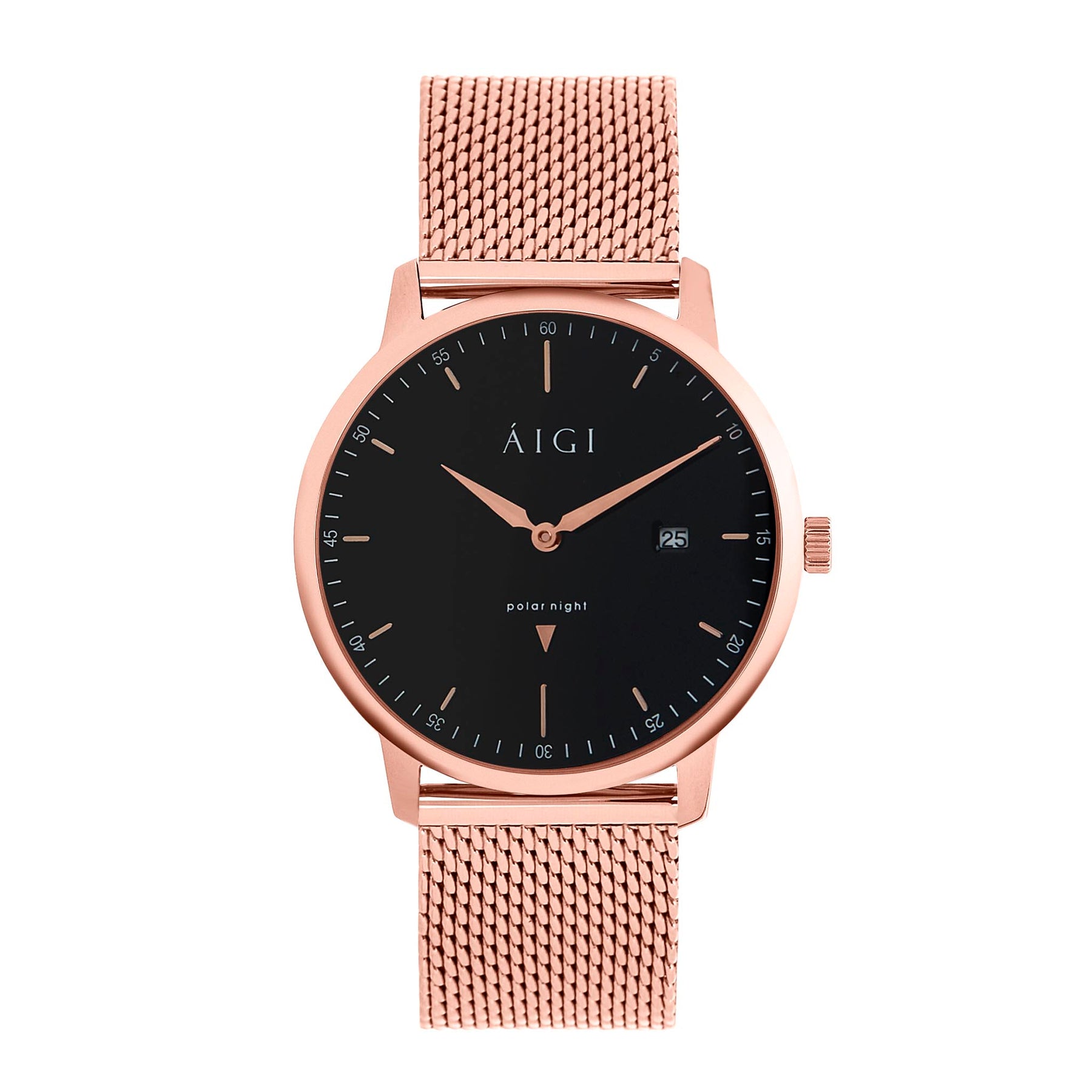 AIGI Morketid 40MM Herreklokke med rosegull mesh