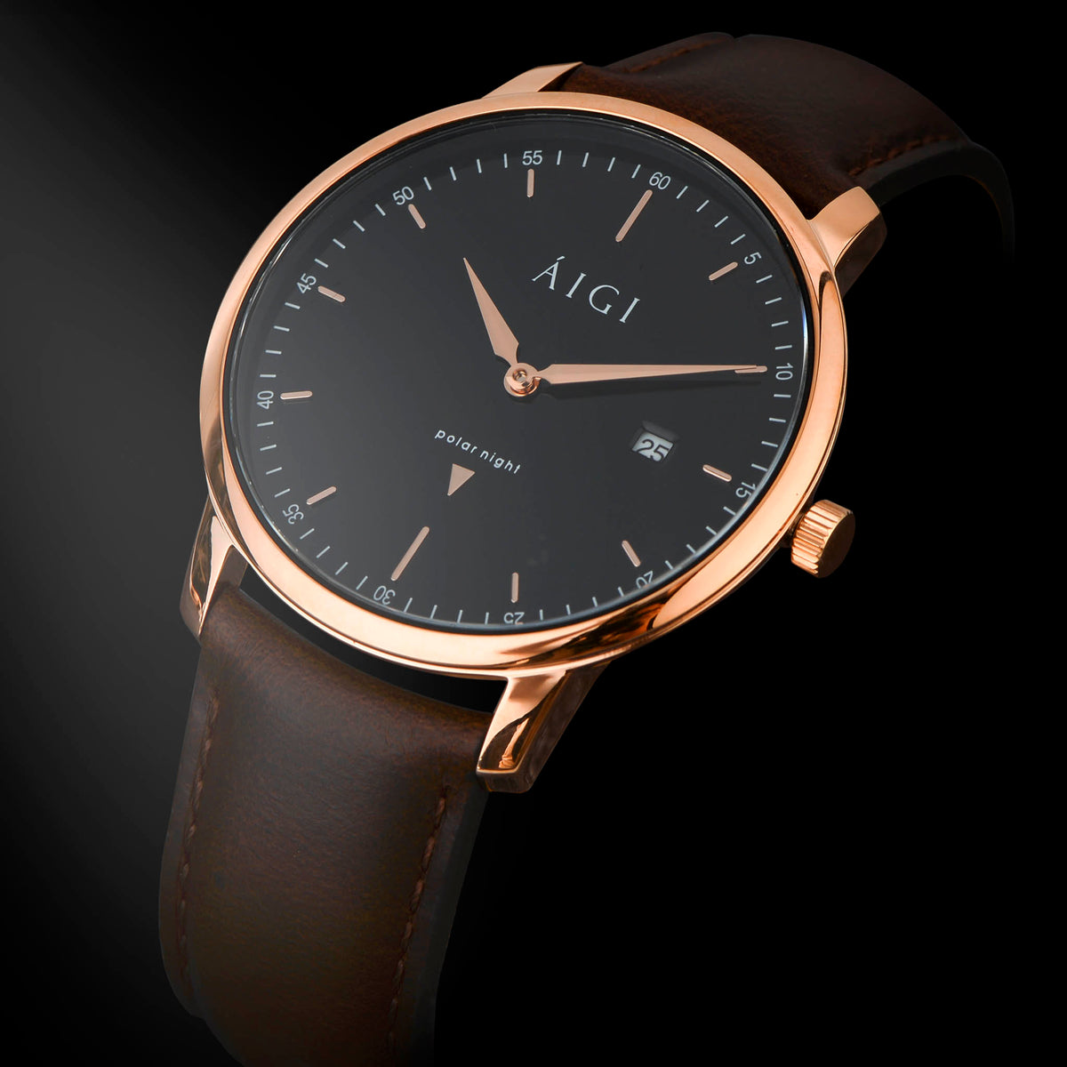 AIGI Morketid 40MM Herreklokke med brun skinn