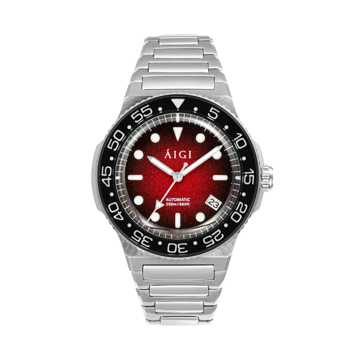 produktbilde aigi automatisk dykkeklokke med rød urskive og nh35 urverk